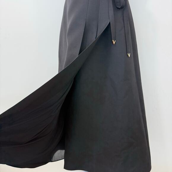 Valentino Wrap Effect Midi Dress Wool and Silk Black 46 (US 10) NWT - Picture 6 of 16